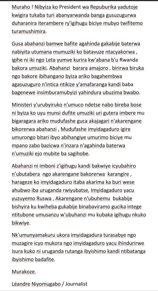 leandrerwanda's tweet photo. Mwasakaza ubutumwa kugira ngo bugere kubo bireba kuko twifuza kubona umuziki nyarwanda utera imbere. https://t.co/Xo78WxRfPU
