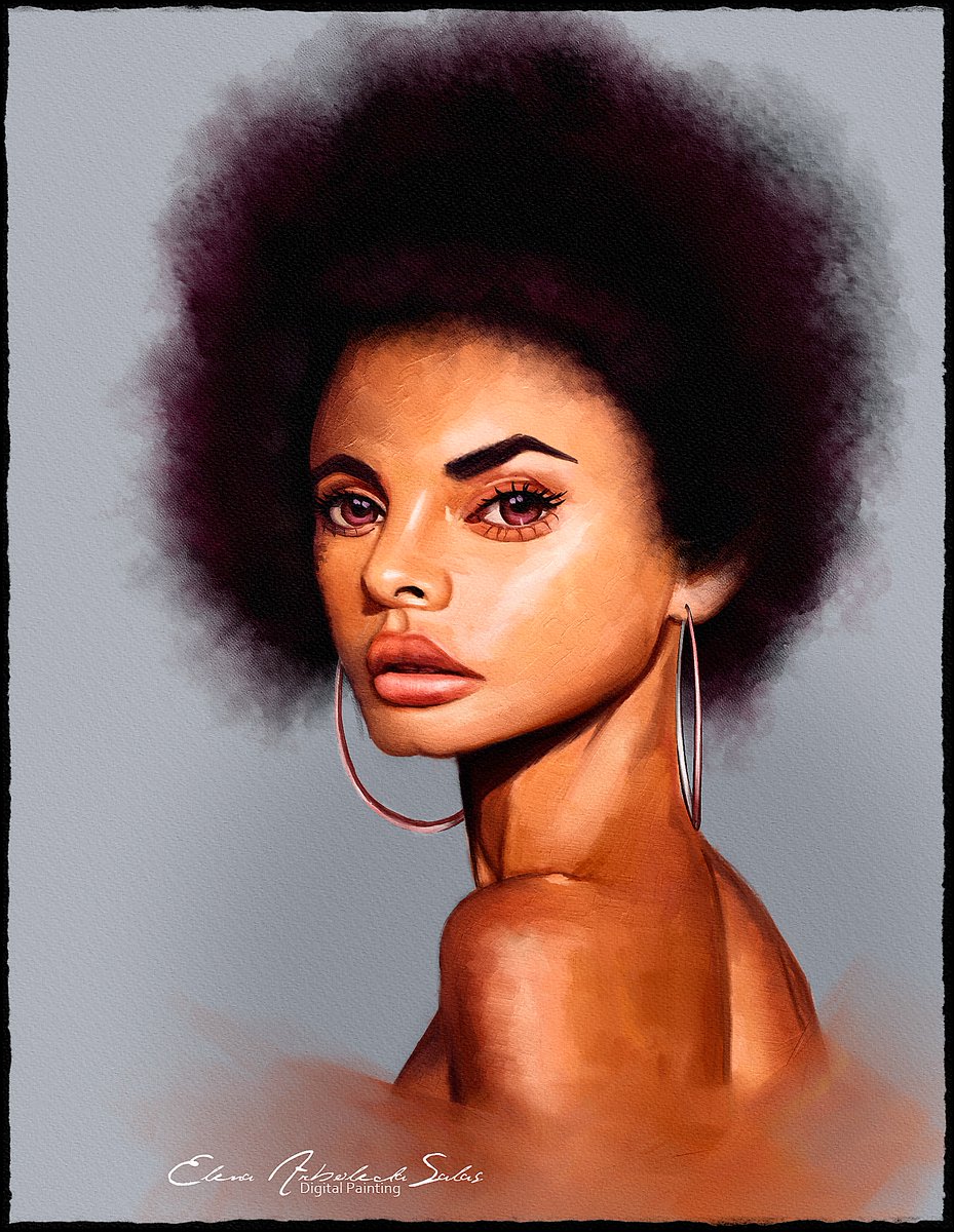 morenaclara62's tweet photo. Drawn with freehand reference photo and painted in #Rebelle5Pro with oil and acrylic brushes and watercolor.
#escapemotions #portrait #mixedmedia #digitalpainting #digitaldrawing #acrylicpainting #watercolorpainting #afrohair #girlwithrings #frehand https://t.co/JnEMYr70bS