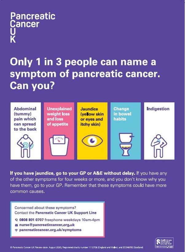 Sometimes I feel like I run out of steam with raising awareness of pancreatic cancer but it’s much too important to give up so here’s the signs and symptoms #sethslegacy pls share you might save a life 💜