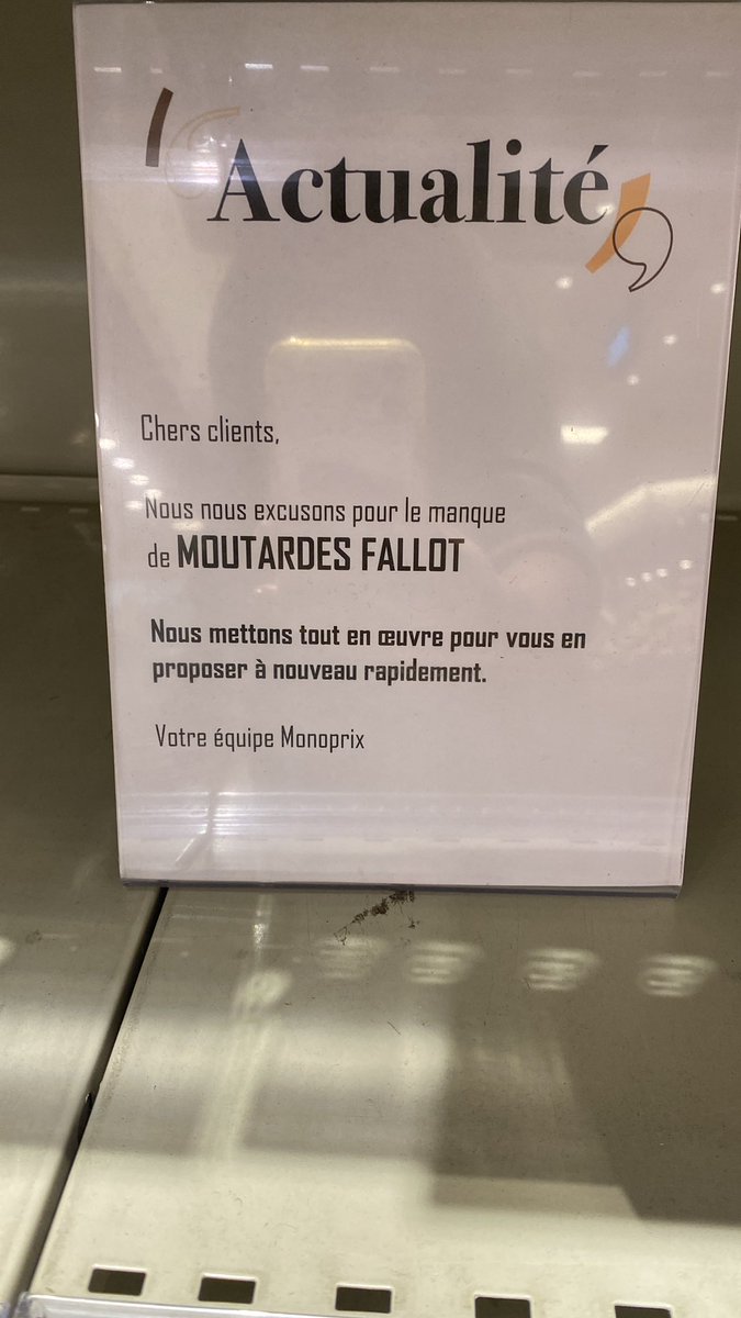 RashmiRNaik's tweet photo. So the #moutarde crisis is real 😱 At the #EdmondFallot factory you can pick up one jar/per person/per day. Attribution of shortage to failure of mustard crops in Canada. #FirstWorldProblems https://t.co/vYRASi3gPD