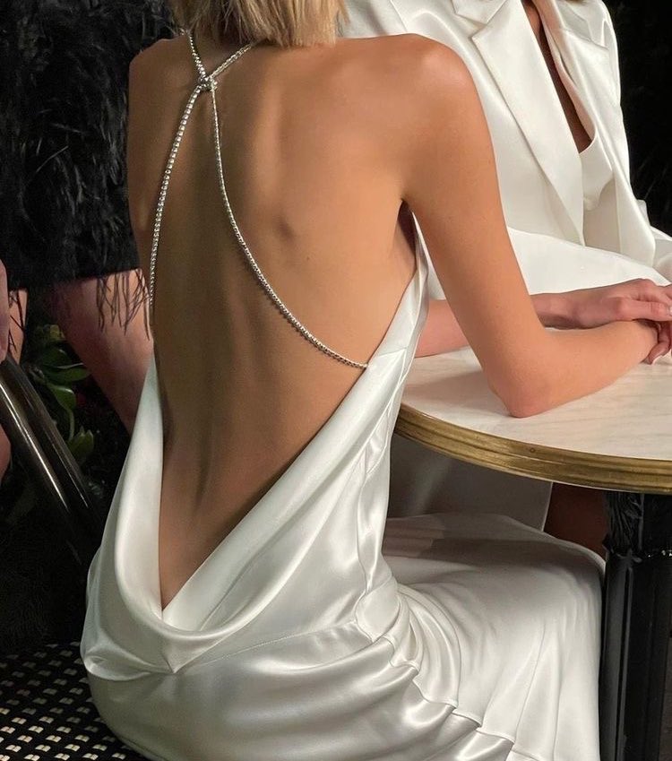 pearl backless dress
