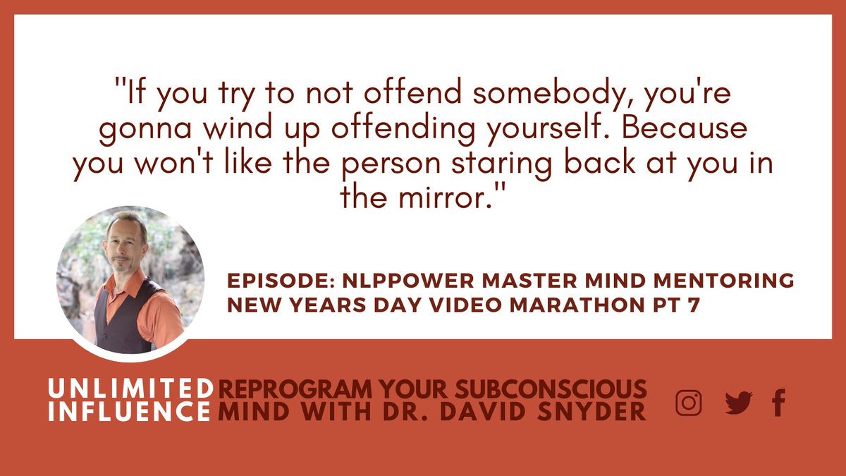 DavidSnyderNLP's tweet image. You can never please everyone. People have different opinions, attitudes, and behaviors. Thus, you are most likely to disappoint yourself in the end. #Offend #NLP #UnlimitedInfluence
Podcast: bit.ly/3bCgBVL
YouTube: bit.ly/3ycoJJi