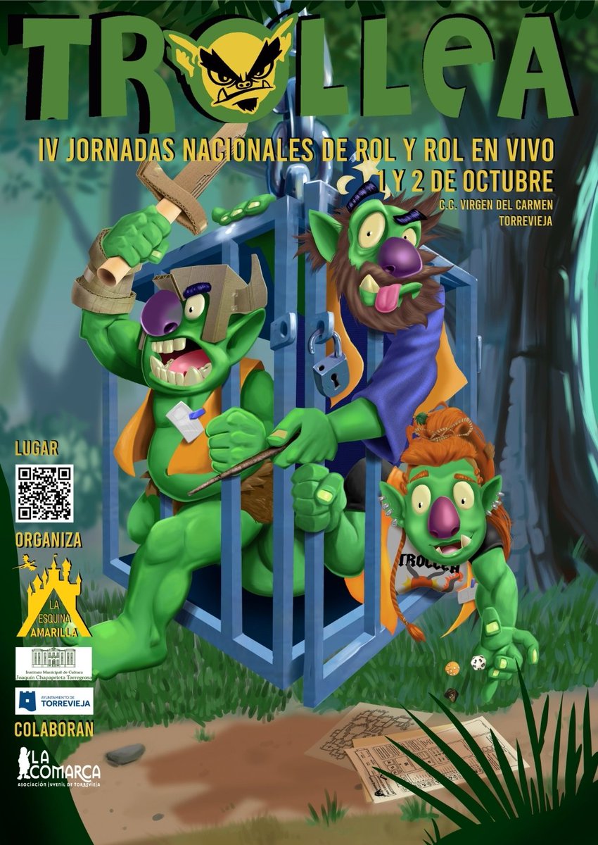 Aquí os dejamos el cartel oficial de nuestras IV Jornadas nacionales de Rol y rol en vivo en Torrevieja. Este año os esperamos a todos el 1 y 2 de Octubre para disfrutad de mucho rol en todas sus modalidades. 

Entra en nuestra página web para disfrutar de todas las novedades.