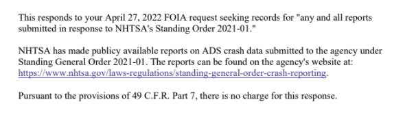 3.5 months to tell me it posted what i asked for in june. another timely response in the canon of timely nhtsa foia responses