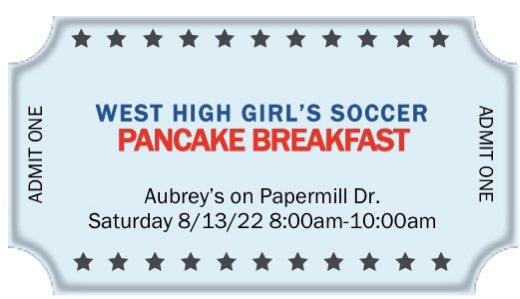 Annual Pancake Breakfast. Tickets are $5! We appreciate Aubrey’s on papermill! See one of the players and get your ticket! <a href="/WestRebsWsoccer/">West HS Womens Soccer</a> <a href="/Westrebelsports/">West Athletic Council</a> #onewest
