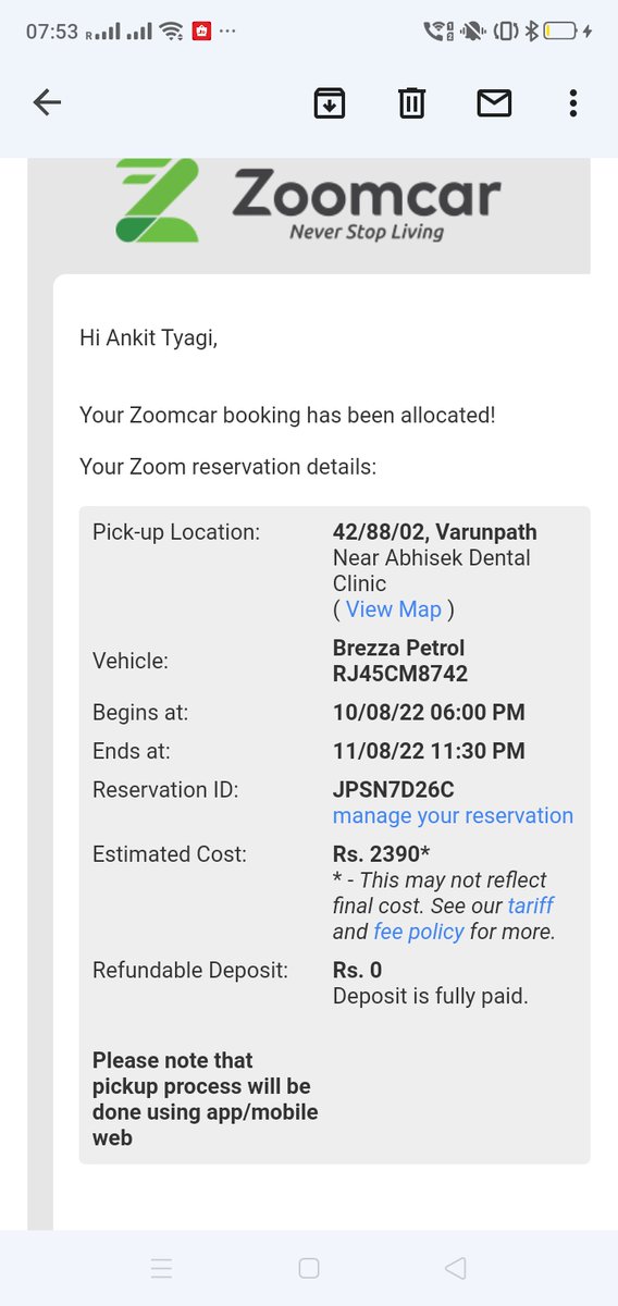 grabstox's tweet photo. Hi @Zoomcar_India 
Can you explain this? I booked a Diesel Car and now all of a sudden they have allocated a Petrol car to me. https://t.co/Mub3HOKIyn