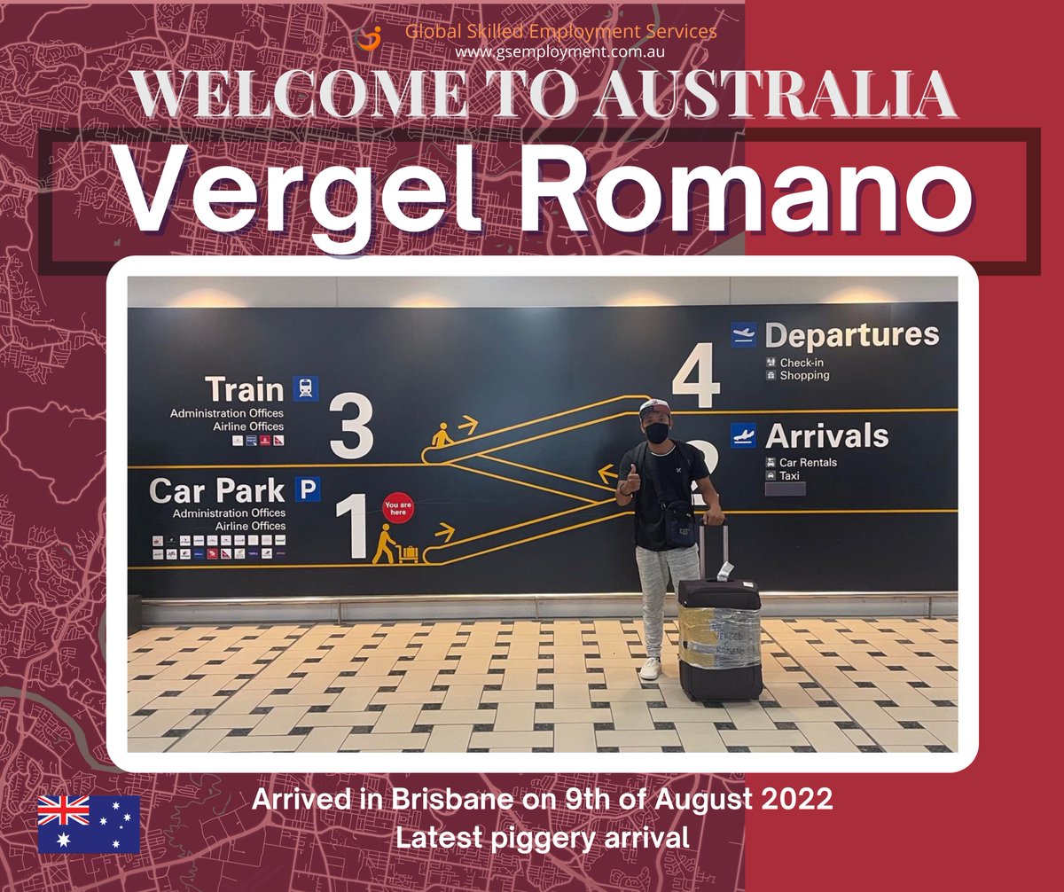 GlobalSkilled's tweet photo. ~ Eugene Cabillan~
~Vergel Romano ~
LATEST PIGGERY ARRIVAL
Arrived in Brisbane on 9th of August 2022
Welcome, Eugene &amp; Vergel‼️
https://t.co/UJzc8JFgt0
All the best -  Mmsa Gses Staff
#PIGGERY #PiggeryFarm #pigfarming #pigfarmers #pigs #meat #Philippines #australia https://t.co/Qqq34XMbim