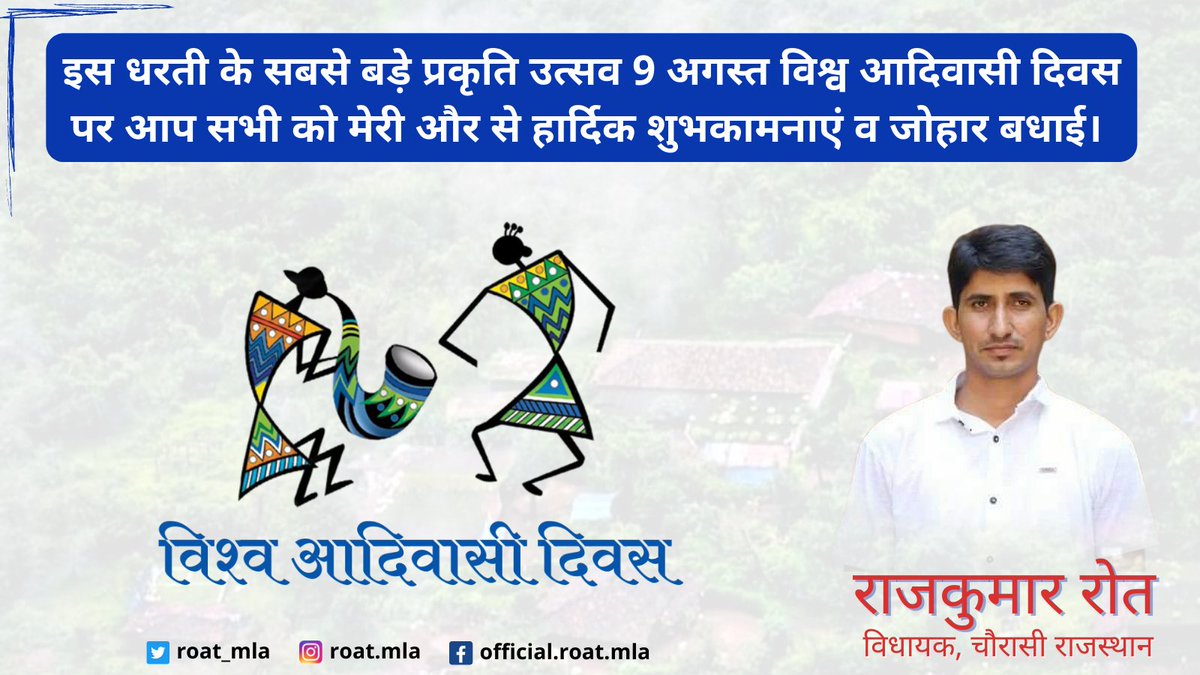 roat_mla's tweet photo. #विश्व_आदिवासी_दिवस पर आप सभी देशवासियों को दिल से हार्दिक जोहार। 🙏🌱 https://t.co/uOVtx2T1zv