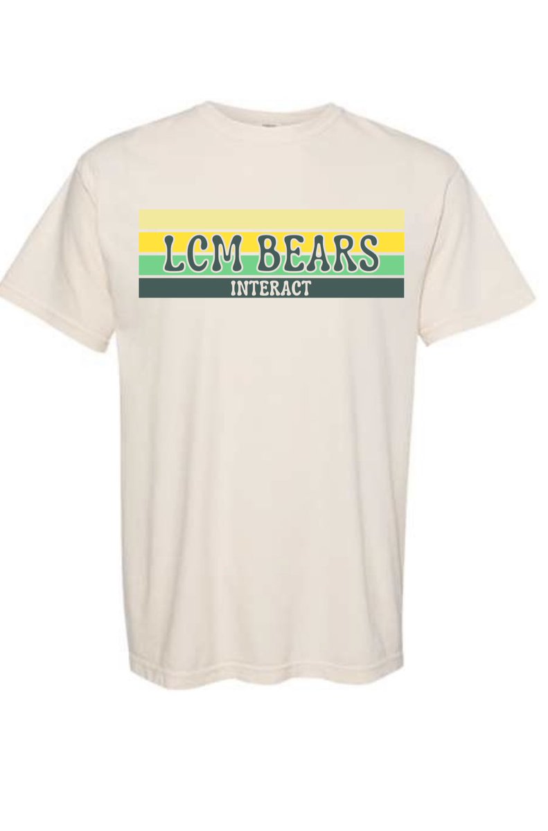 Get signed up for the Interact Club at Orientation &amp; pay the $20 for your shirt! (Cash or check to LCM)
Comfort Colors brand - ivory color - with the following image screen printed on the front. The colors will be yellow gold, Vegas gold, Kelly green, and hunter green ink.