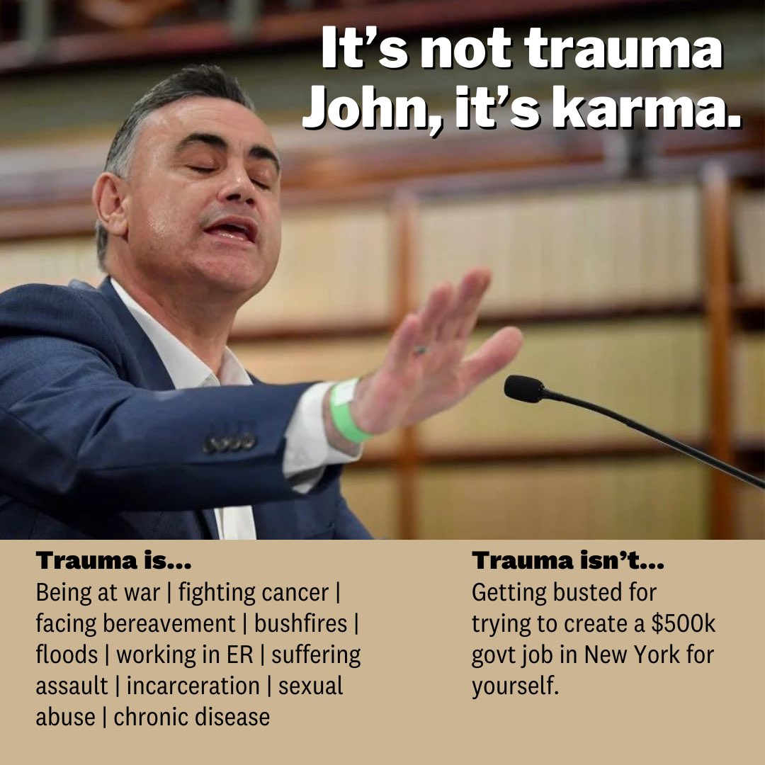 TomRed43's tweet photo. It’s not trauma John, it’s karma.
#nswpol #Barilaro #BarilaroGate #auspol https://t.co/ySSaqXKGG6