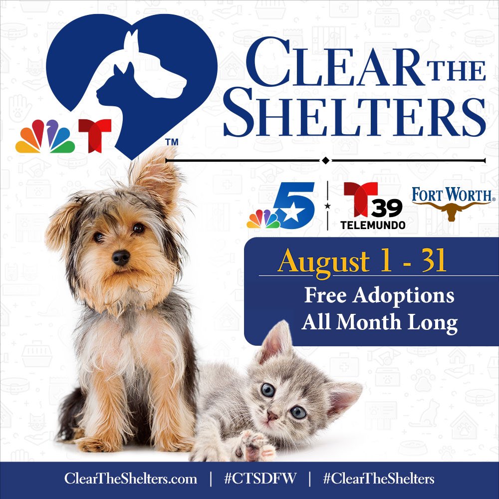 RT ALL @CityofFortWorth #AnimalShelters are FULL. To help with the capacity, all adoptions at #FortWorth shelters are FREE until the end of the month. #ClearTheShelters
