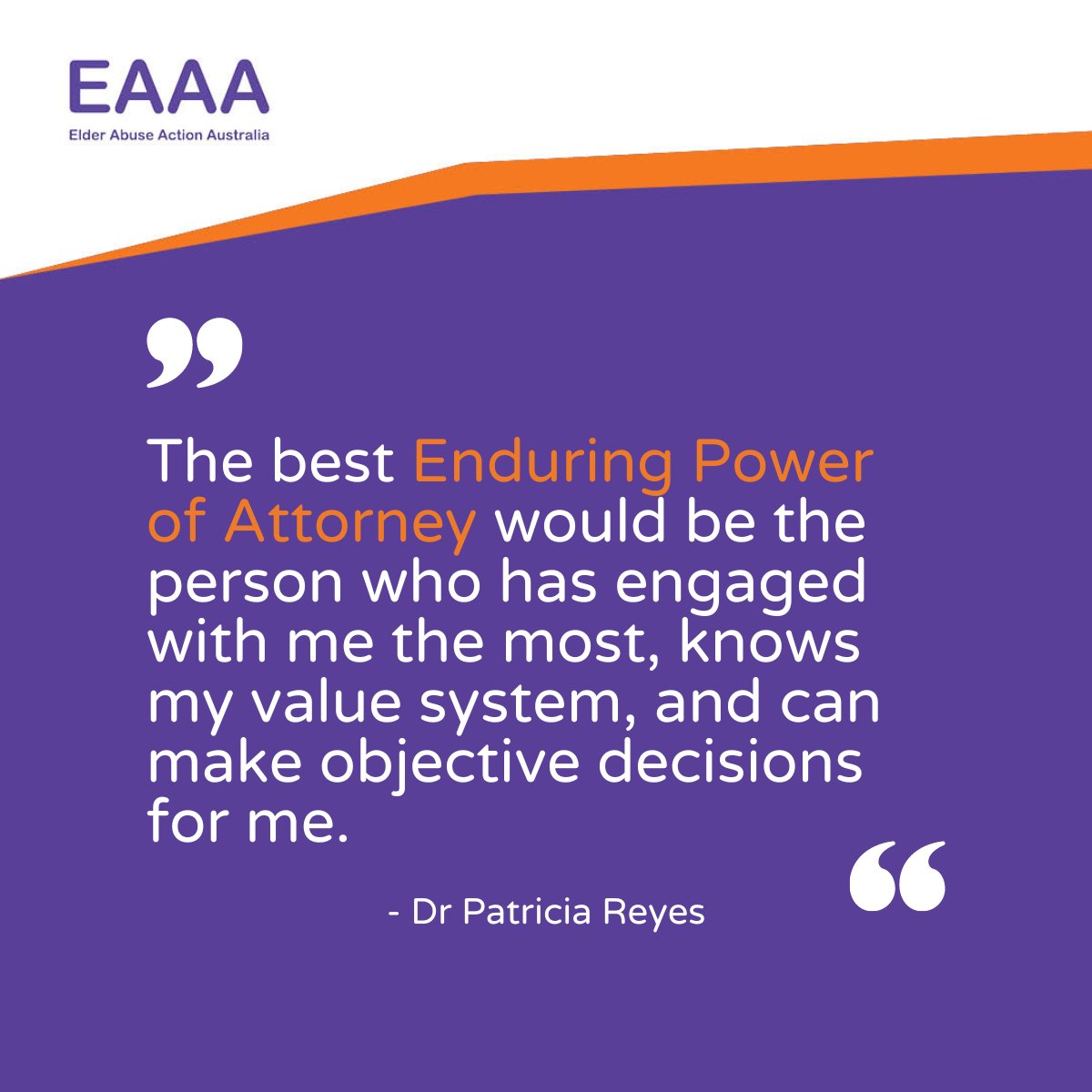 Choosing an #EnduringPowerOfAttorney can be challenging. Dr Patricia Reyes, Director of Medical Services at the @weareuniting War Memorial Hospital, Waverley and Consultant Geriatrician at @SVHSydney, shared her thoughts on choosing the best EPOA. #ElderAbuse #HumanRights
