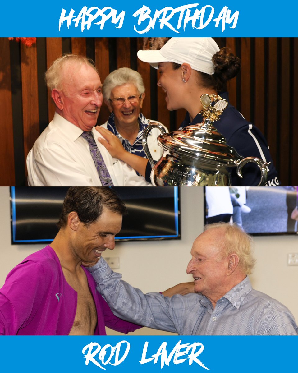 We celebrate you, 𝙍𝙤𝙘𝙠𝙚𝙩 @rodlaver 🚀 Happy 84th birthday 🥳 @RafaelNadal • @ashbarty • #AusOpen