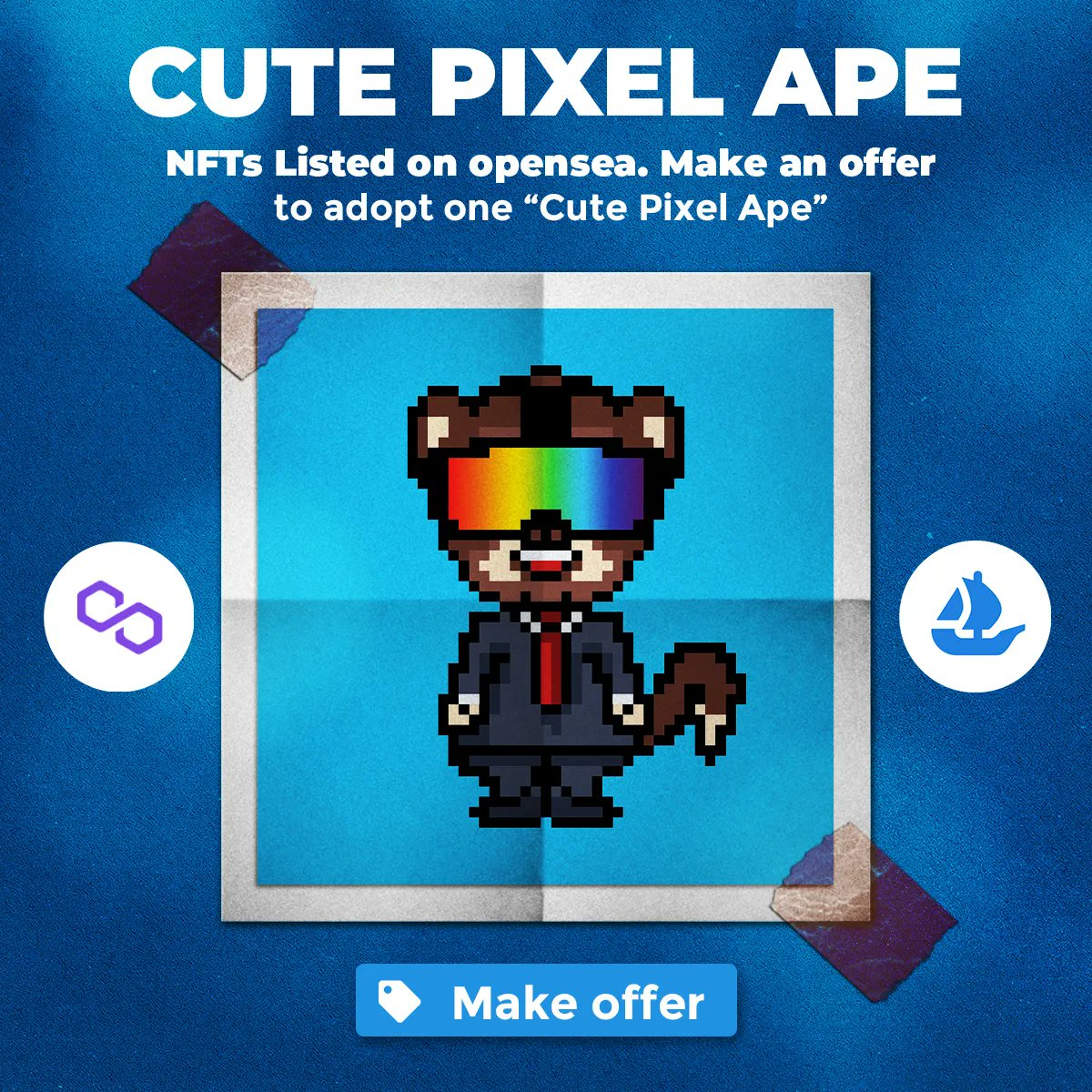 metaofly's tweet photo. Adopt one of Our Great Pixel Art Ape NFT from Opensea.
Search: "Cute Pixel Ape" on Opensea
Or visit https://t.co/yjiw2BVxRr
#NFT #NFTs #OpenSea #Metaofly #Ape #PixelApe #PixelApeNFT #ApeNFT https://t.co/hWnRg0qStz