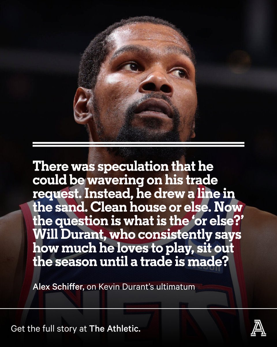 Kevin Durant endorsed Steve Nash’s return as coach after getting swept by the Celtics. Now, he wants the team to trade him or fire Nash and GM Sean Marks. Durant’s trade ultimatum raises more questions for the Nets than answers. ✍️ @Alex__Schiffer theathletic.com/3488165/2022/0…