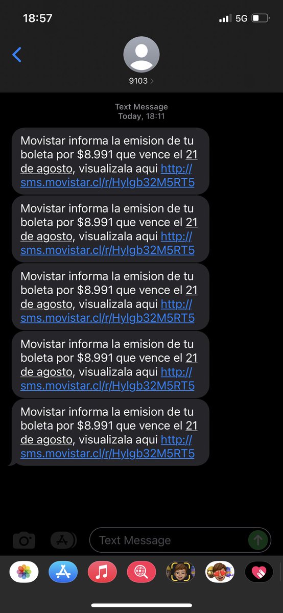 rnzbondanzap's tweet photo. @MovistarChile Ojo con el #spam de #sms . Llegaron todos juntos. https://t.co/Judpr2BOCc