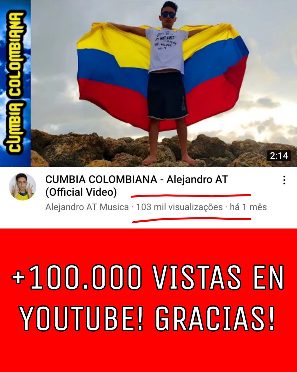 Alejandro_AT__'s tweet image. DÍA HISTORICO para mi CARRERA MUSICAL 🎵🎶🤯 Muchas Gracias! ⚠️ Mis primeras +100.000 Vistas en una Canción! 🙏 Prometo que no les fallare y que seguiré dando lo mejor de mi 🔥 CUMBIA COLOMBIANA 🇨🇴 08.08.2022 ‼️ #AlejandroAT #cumbiacolombiana #cumbiacolombiana❤