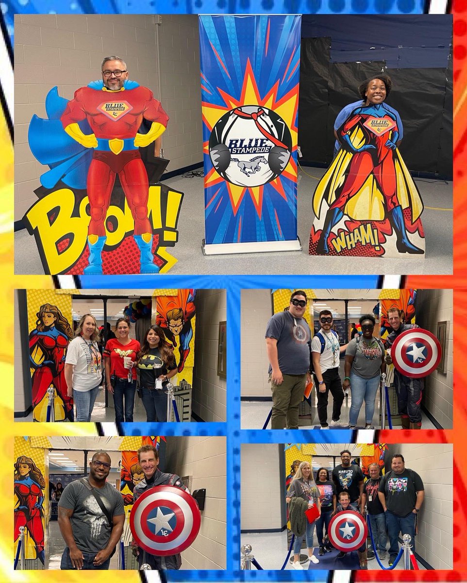 THELamarCHS's tweet photo. With great power comes great responsibility. Thank you to these SUPER Educators for answering the call to serve our Mustang Community! Welcome to the 22-23 School Year! #BlueStampede #laMARVELousStaff #weLComeBack ππ΄βοΈπ¦Έπ½ββοΈ https://t.co/Com0r3fX8X