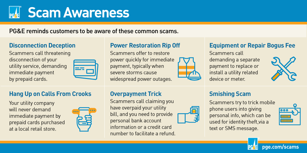 PGE4Me's tweet photo. We've received reports on an emerging #scam: scammers are contacting customers via email &amp; phone, falsely telling them that their SmartMeter needs to be replaced &amp; immediate payment of a deposit is required to avoid disconnection: https://t.co/XLzPxbXEB7 #ScamAlert #StopScams https://t.co/jnOqGIy586