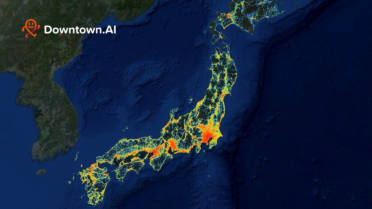 check our heatmap render of daily #traffic in  #Japan 
We are using #locationdata and #machinelearning to map, analyze and predict multimodal traffic around the world for #mobility, #sustainability, car #insurance purposes.

 #dataanalytics #GIS  #carbonfootprint #NetZero