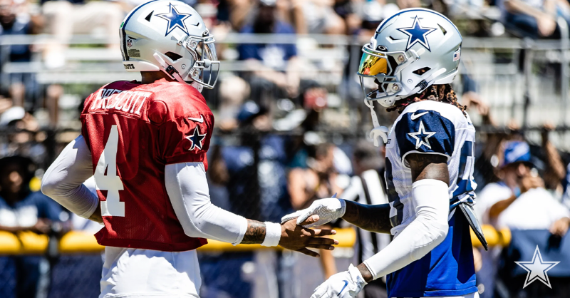 dallascowboys's tweet photo. Check out highlights from today's padded practice here in Oxnard, including a big day for Dak Prescott &amp; CeeDee Lamb in the passing game. 

#PracticePoints | #CowboysCamp