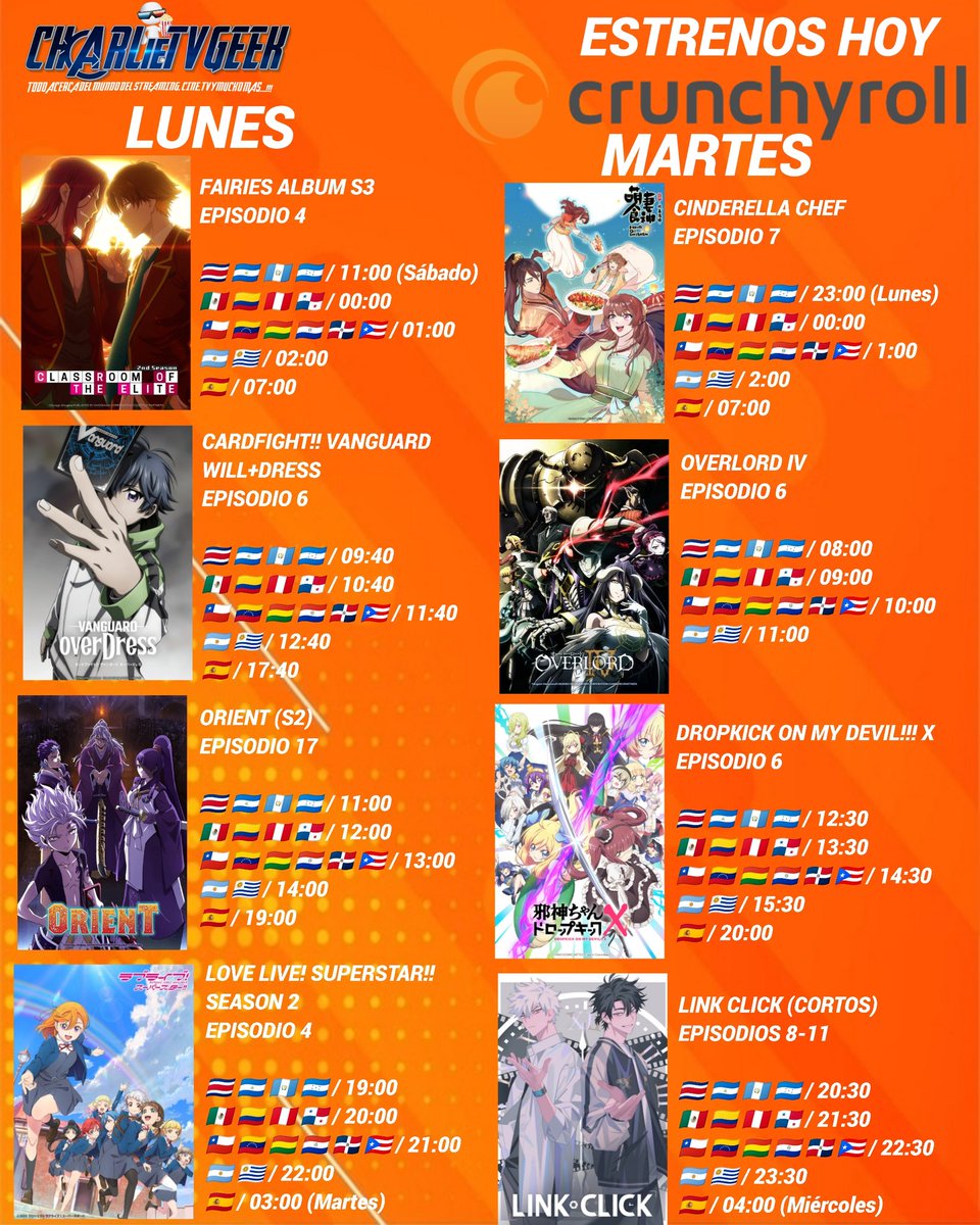 charlietvgeek's tweet photo. Nuevos episodios #ESTRENO este lunes y martes en #CrunchyrollLA y #CrunchyrollES! https://t.co/hBIk62TyDx