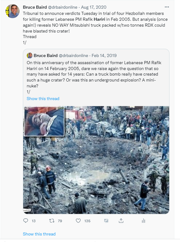drbairdonline's tweet photo. I have tweeted long threads on bombings of US Marine Barracks Beirut 1983, British bombings 1990s &amp; Hariri assassination Beirut 2005 as well as "Oklahoma City 1995" on my website. All of this material (and more) will (hopefully) eventually make its way into "The Telltale Crater"! https://t.co/faf62pjXH9