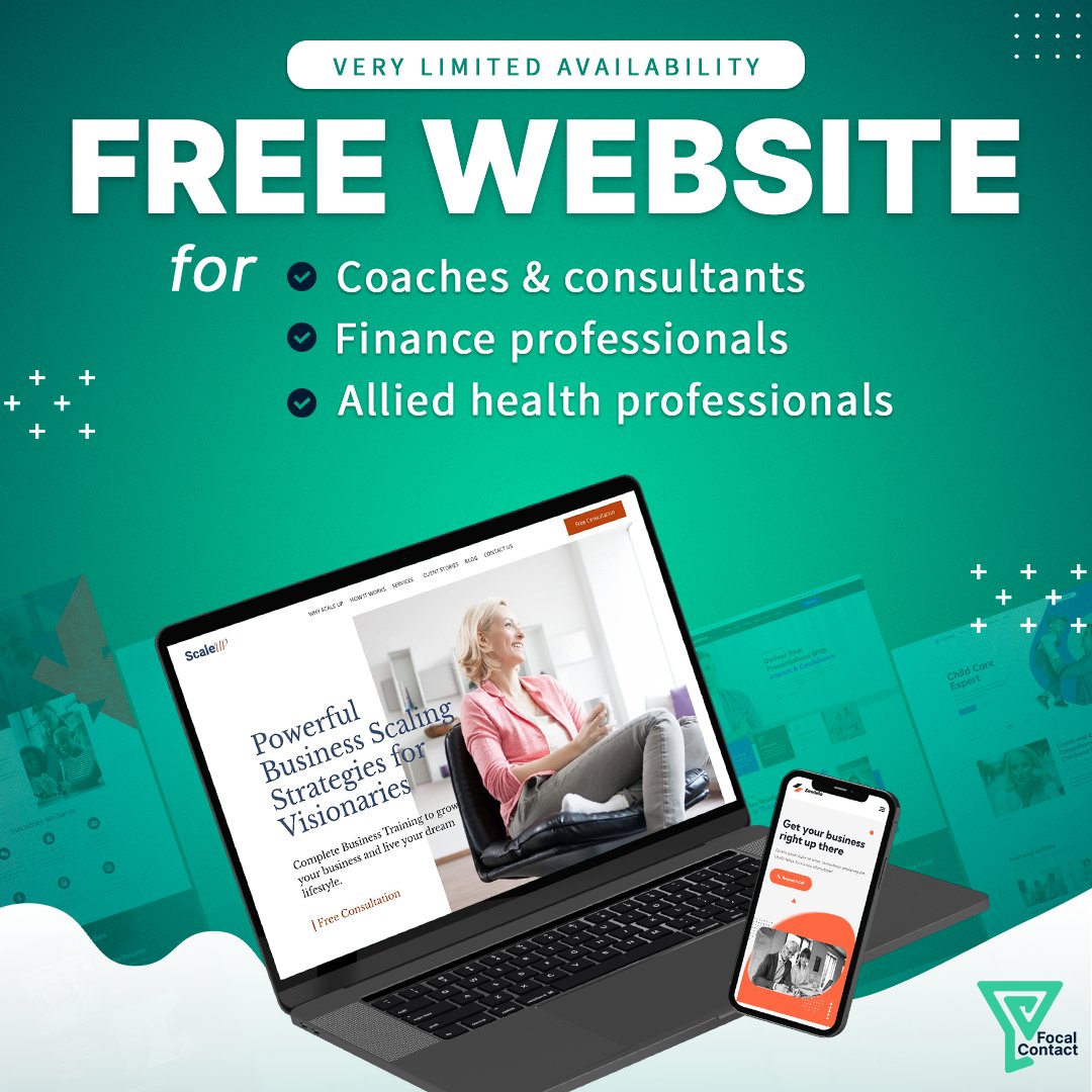 🚀 Coaches, consultants, and finance and allied health professionals... Sign up for FocalContact and get a 𝐅𝐑𝐄𝐄 𝐰𝐞𝐛𝐬𝐢𝐭𝐞 - 𝐨𝐧𝐥𝐲 𝟏𝟎 𝐚𝐯𝐚𝐢𝐥𝐚𝐛𝐥𝐞
🔥focal.contact/websites/free-… 

#salesmarketing #crm #WebsiteBuilder #WebsiteDesign #LeadGen