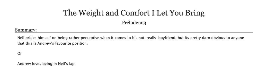 #aftgficrec

The Weight and Comfort I Let You Bring - Preludeno3

archiveofourown.org/works/40628049

rated G