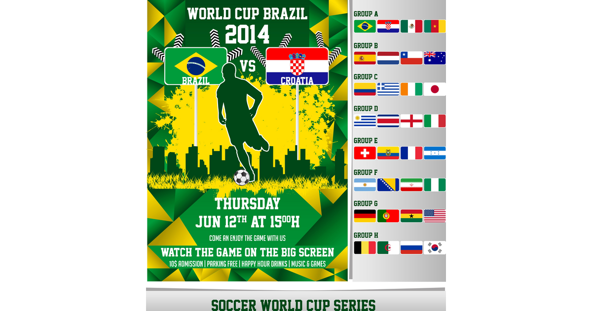 ShockyDesign's tweet photo. Latest Vector @VectorStock world cup 2014 flyer #VectorStock https://t.co/zonCWa64k0 https://t.co/fsfeITmK11