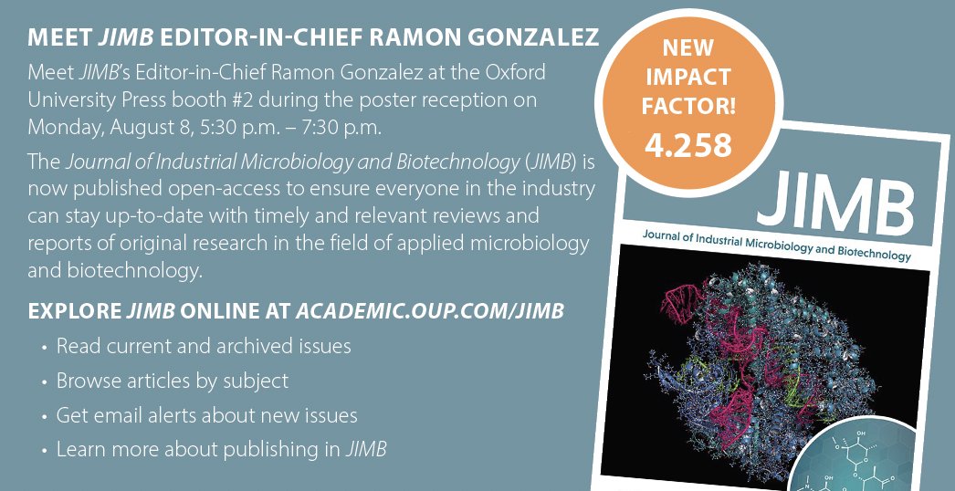SIMB_Microbio's tweet image. JIMB has a new impact factor: 4.258! Meet JIMB&apos;s editor-in-chief, Ramon Gonzalez, at the Oxford University Press booth #2 in the #SIMBAM2022 exhibit hall, now until 7:30pm.