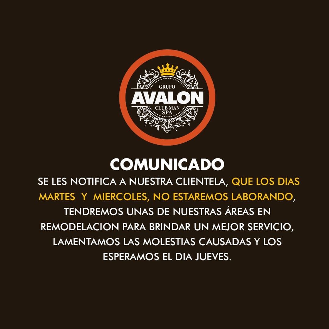 avalonmanclub's tweet photo. Solo serán dos días, continuaremos con nuestras labores el jueves (al Des🤫do).
-
#gay #spa #caballeros #sauna #valencia #comunicado https://t.co/bWlhekKPJe