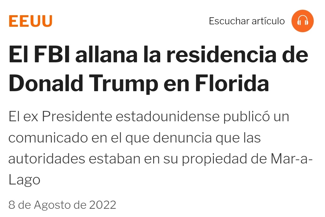 Ramnier's tweet photo. INCREIBLE, el FBI se encuentra allanando en estos momentos la residencia del Ex-Presidente Donald Trump en Florida, por ordenes directas de la administración Biden. Un hecho que hasta los medios están tachando como algo "inaudito" en la historia política de los Estados Unidos. 🇺🇲 https://t.co/oH9GUvisvt