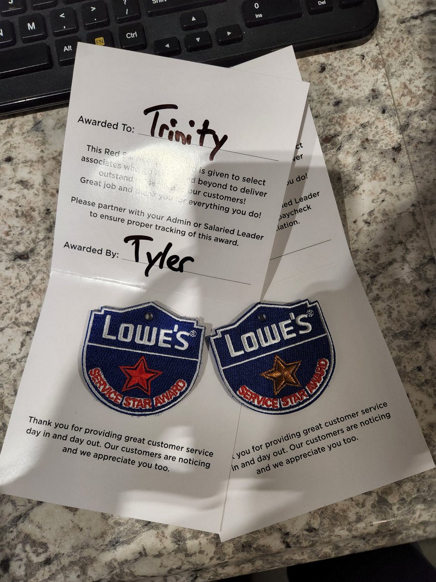 TylerSeijo's tweet photo. Trinity getting her bronze star for all the help she does around the store.@Thomasa312 @jrdtomblin @BlueBoxR1 @JBBailey9 #Lowes746 https://t.co/0jKY12nbUT