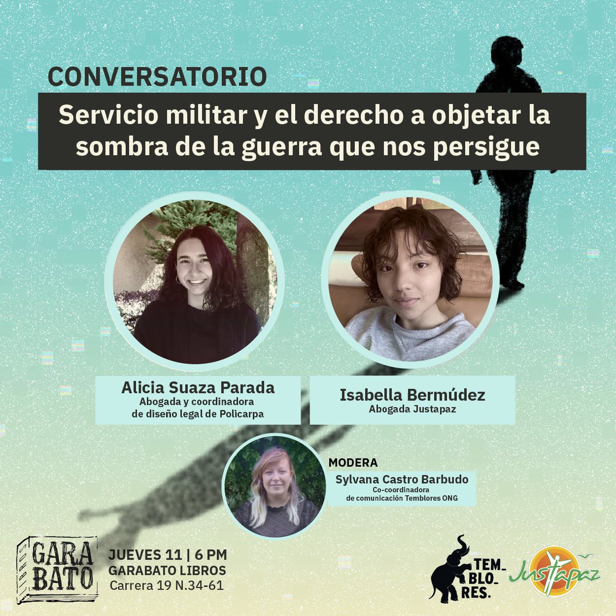 TembloresOng's tweet photo. 📣Este jueves estaremos conversando en Garabato Libros sobre servicio militar y nuestra Guía rápida para objetar conciencia al servicio militar, con Alicia de Temblores ONG e Isabella de @Justapaz_Col 

Para asistir 👉 https://t.co/2qDfRmAzvC

#YoObjeto 
#NoSerParte https://t.co/G9a6h6pCmq