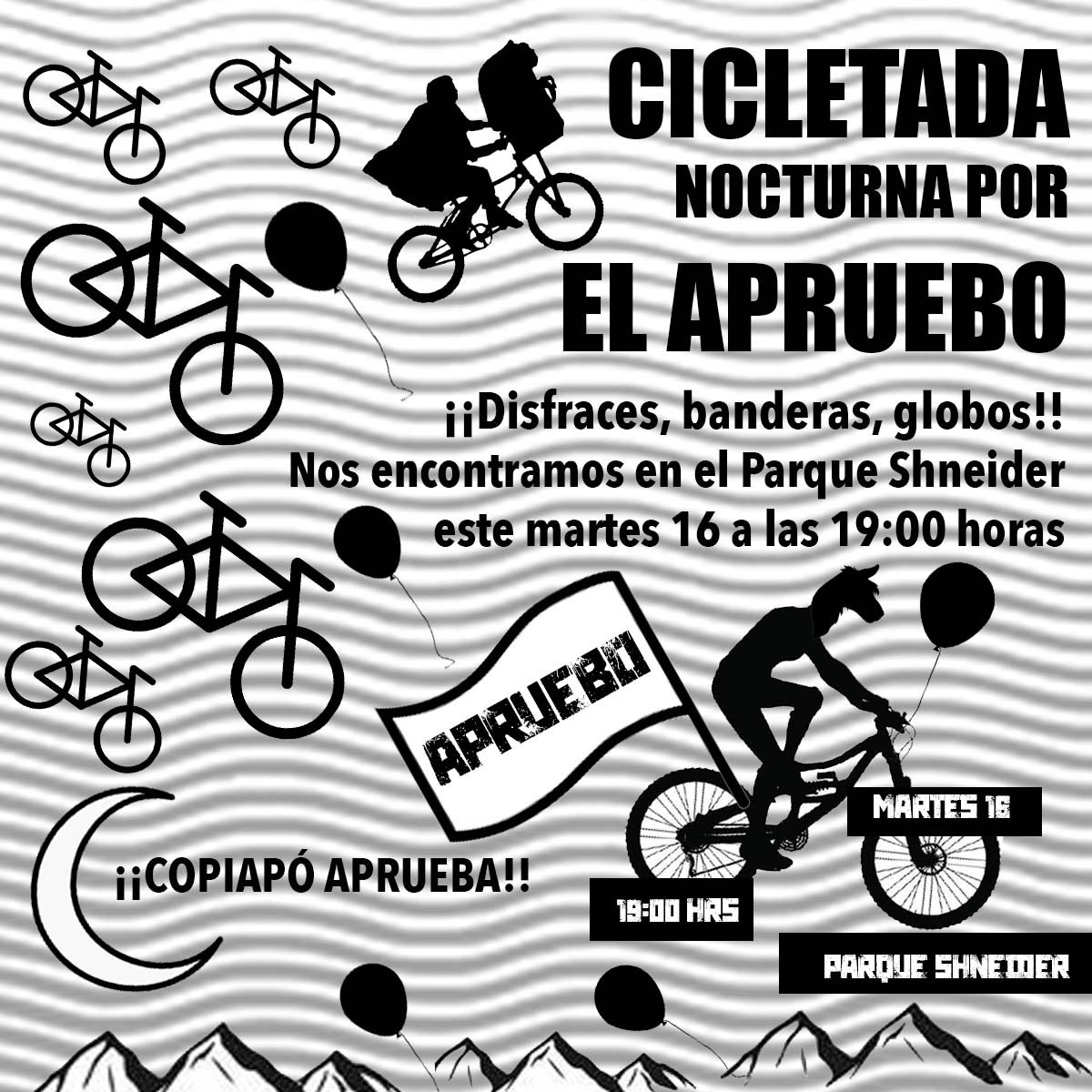 rcaimanque's tweet photo. Martes 16 de agosto,19:00 horas, punto de encuentro parque Schneider… los cleteros de #Copiapó aprobamos!!
(No olviden sus casos, luces y banderas) https://t.co/JOKoL2g6D1