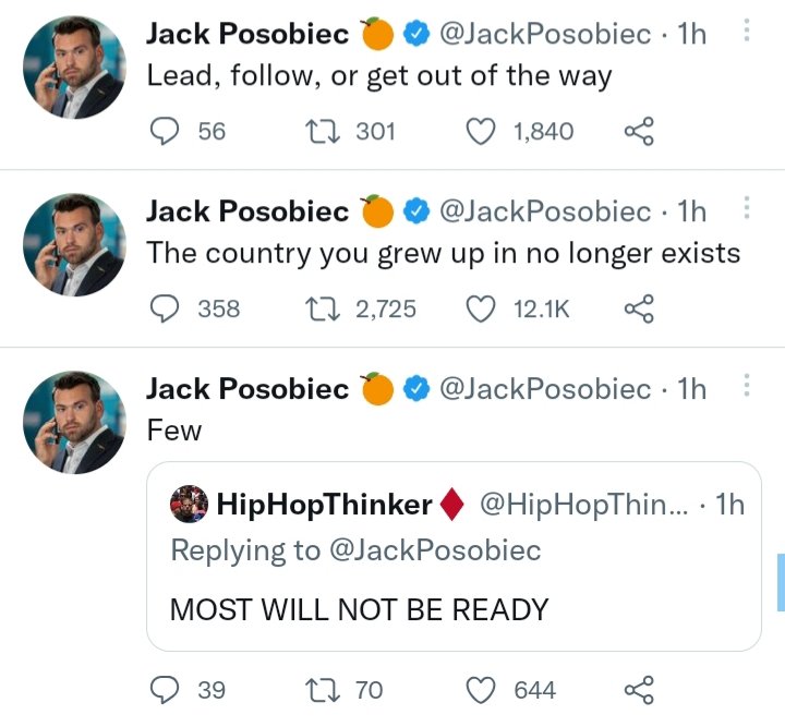 Someone responds that most will not be ready. Posobiec replies, 