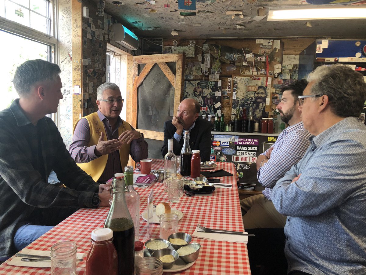 stbstvdan's tweet image. Joined @MMcLeodNWT and Minister @RJSimpson_NWT for lunch at Bullocks Bistro for some delicious local trout! 

Thanks for the great discussion and updates on post-secondary education and the Polytechnic University transition.