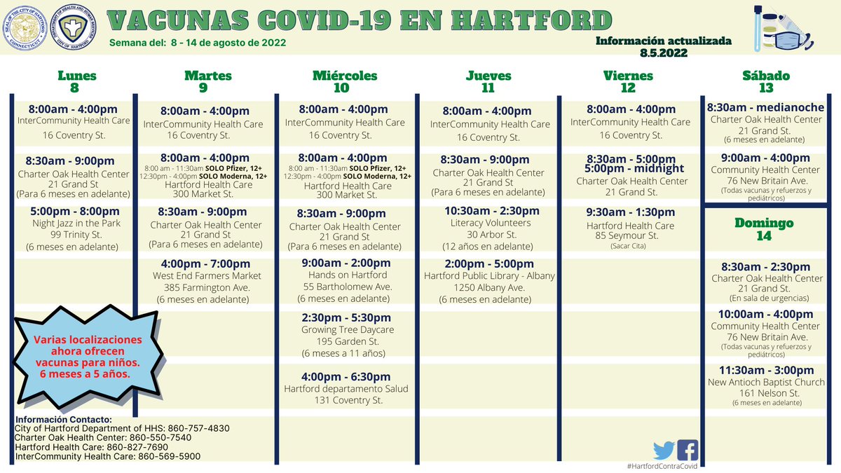 HartfordHealth's tweet photo. #Hartford Aquí está el calendario #COVID19 de esta semana. Asegúrate de hacerte la prueba y vacunarte, así como tomar tus vitaminas diarias 🌞 https://t.co/7iGW5nVao0