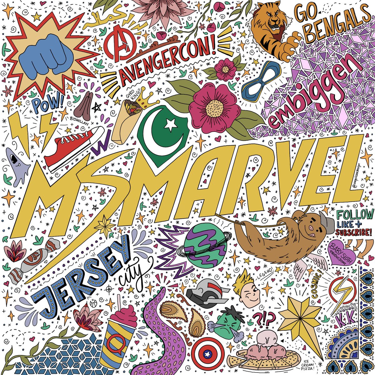 _angelicadesign's tweet photo. One of my favourite things of @msmarvel was all the different title cards, so here’s my attempt. Can you spot all the references? https://t.co/GUMBIu0UpE