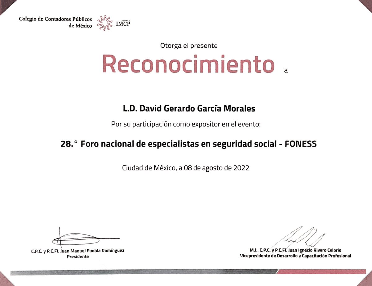 davidgm12's tweet photo. Gracias al @colegiocpmexico por la invitación a participar como expositor en el 28.° Foro nacional de especialistas en seguridad social - #FONESS, para platicar sobre el tema “REPSE: Retos y oportunidades” https://t.co/KXouEr2Lpw
