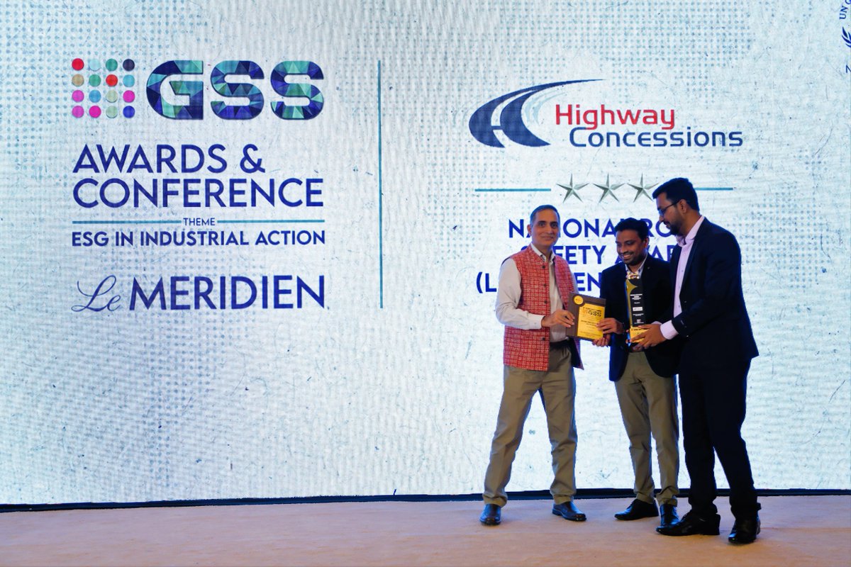 HighwayConcess1's tweet photo. #HC1 won the National #Road #Safety Award for FY-22 at the 10th Global Safety Summit conducted at Delhi. During the event, Mr. Vicky Pagare delivered a brief presentation on HC1 #HSE, #CSR Approach &amp; Best Practices. We strive forward with our firm commitment to HSE in our system. https://t.co/s35MS3aDRJ