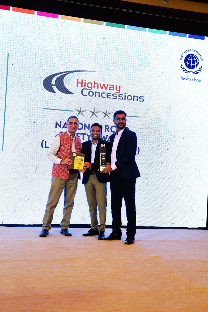 HighwayConcess1's tweet photo. #HC1 won the National #Road #Safety Award for FY-22 at the 10th Global Safety Summit conducted at Delhi. During the event, Mr. Vicky Pagare delivered a brief presentation on HC1 #HSE, #CSR Approach &amp; Best Practices. We strive forward with our firm commitment to HSE in our system. https://t.co/s35MS3aDRJ