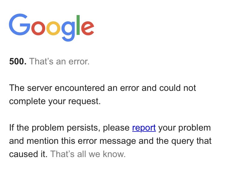 rkj__'s tweet photo. How will I know anything about anything now?  #google #error https://t.co/slV1NEEwUE