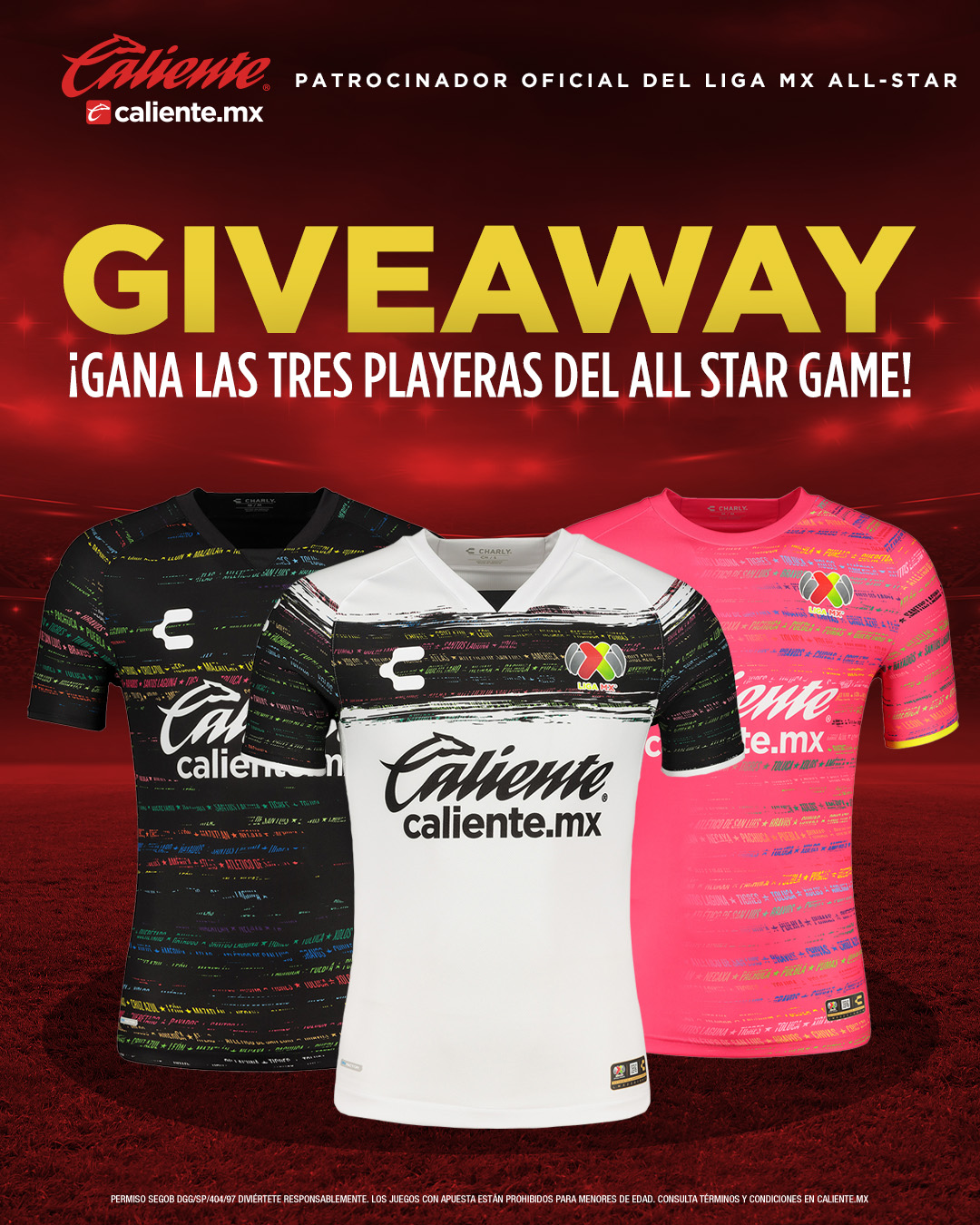Caliente Sports on X GIVEAWAY DE ESTRELLAS GANA LAS TRES PLAYERAS DE LA LIGA MX PARA EL ALL STAR GAME 1 Sigue a calientesports 2 Dale y RT 3 Comenta