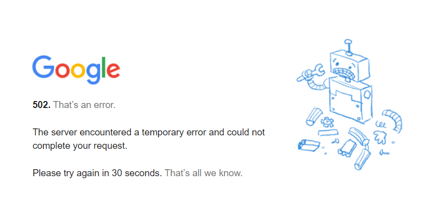 BNONews's tweet photo. JUST IN: Google's search engine is down, cause unknown https://t.co/ghNxqbYHEB