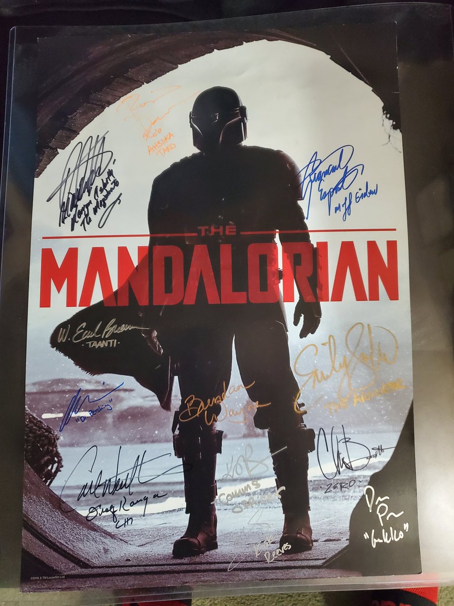 Thank you to an amazing friend for helping me add to #TheMandalorian poster.

@rosariodawson
#MercedesVarnado
@BRENDANWAYNE

Here are the other autographs
@TheCarlWeathers
@quiethandfilms
@bigEswallz
@AbtahiOmid
@gekkothehunter
@thekatyo
@chrisfbartlett
@TheRealDLI
@WEarlBrown