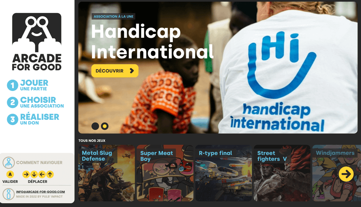 arcade_for_good's tweet photo. Nouvelle interface de jeu disponible sur les bornes d'arcade solidaires !

Visionnez toute l’interface de jeu ici : https://t.co/kFywsr2BjG https://t.co/G9CRJJdsHV