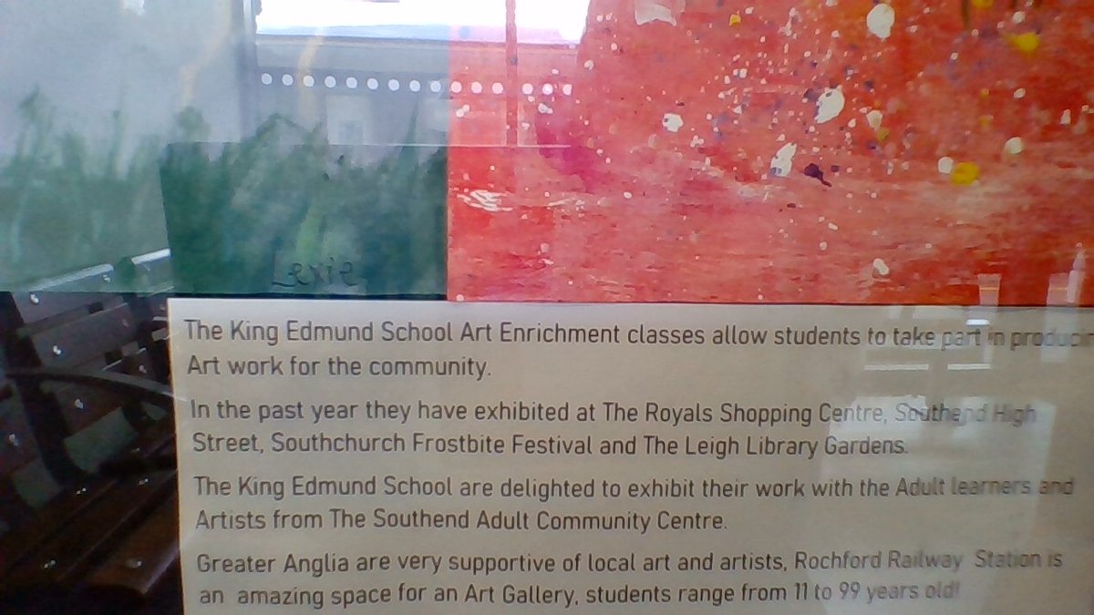 ESSCRP_'s tweet photo. Rochford Station is exhibiting art produced by students of King Edmunds School and Southend Adult Community College. Students ranging from 11 to 99 were inspired by the surroundings areas local wildlife.
@greateranglia @SouthendACC
#explore #thingstodothissummer https://t.co/CpotpO8h92