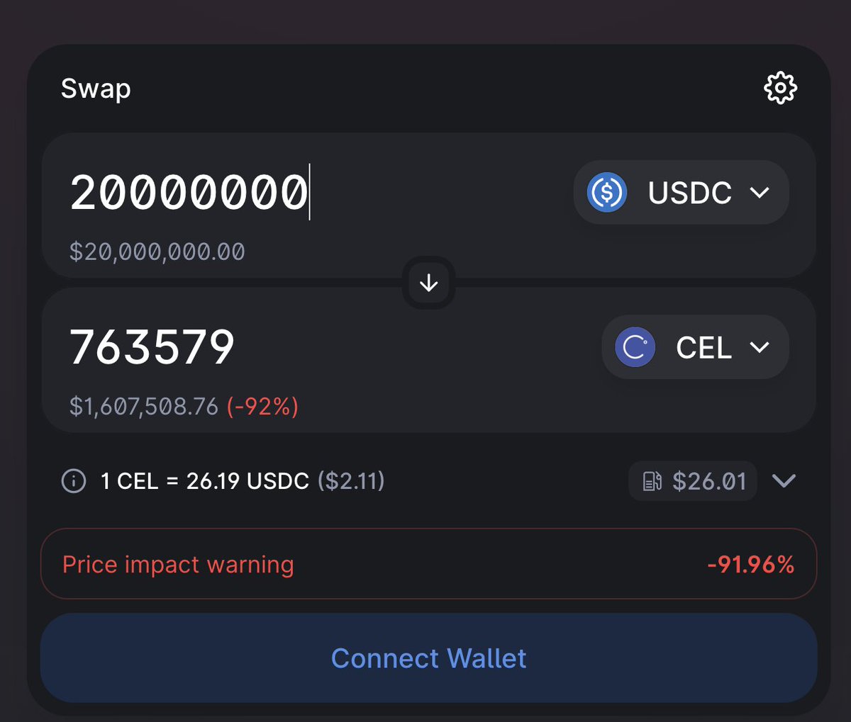 There may be 3.7M $CEL listed as #FTX 'supply' but the honest truth is - if you wanted to buy 550k $CEL, you'd spike the price to $14.50

This is why the shorts can't close if you're wondering

On Uniswap, $20M USDC will get you 763k $CEL at a price of $26

#CelShortSqueeze
